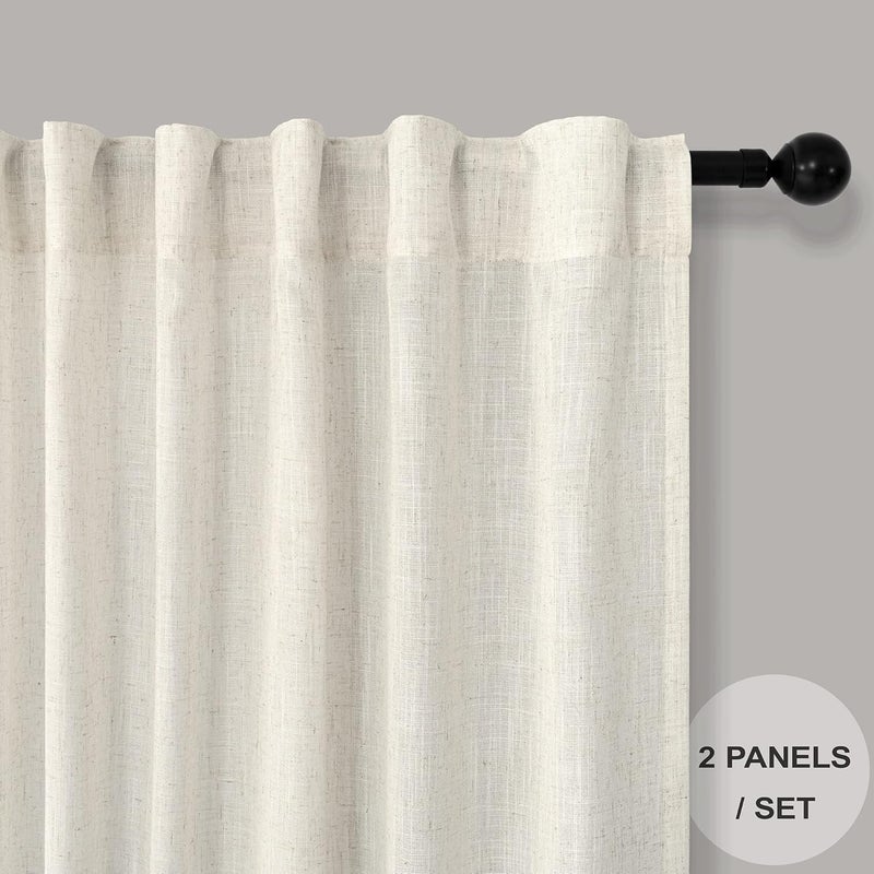 Pitalk Cream Linen Short Curtains for Bedroom 45 Inch Length 2 Panels Rod Pocket Back Tab Curtains for Bathroom Kitchen Semi Sheer Small Curtain for Dorm Closet Loft Bed Farmhouse Decor 34x45 Ivory Colored - Image 2